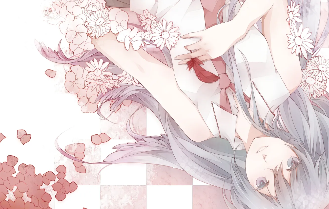 Photo wallpaper girl, flowers, pen, art, tie, vocaloid, hatsune miku