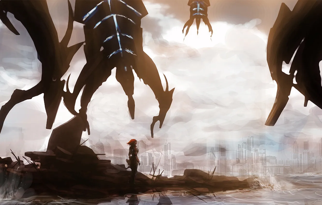 Photo wallpaper mass effect, shepard, art, Reaper