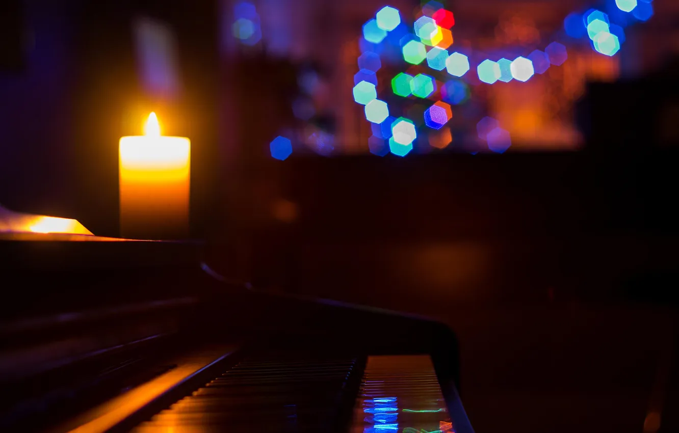 Photo wallpaper music, candle, piano