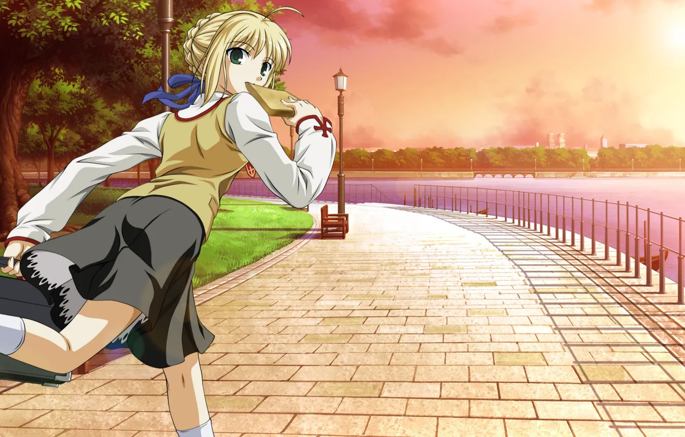 Photo wallpaper girl, sandwich, the saber, Fate stay night, Fate / Stay Night, our time