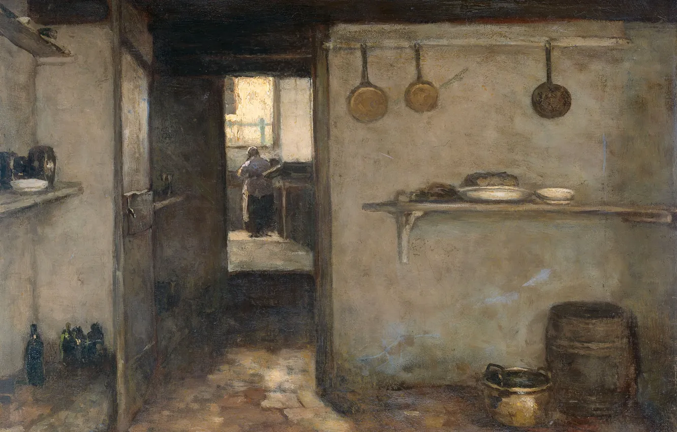 Photo wallpaper oil, picture, canvas, 1888, Johan Hendrik Weissenbruch, Johan Hendrik Weissenbruch, Kitchen interior