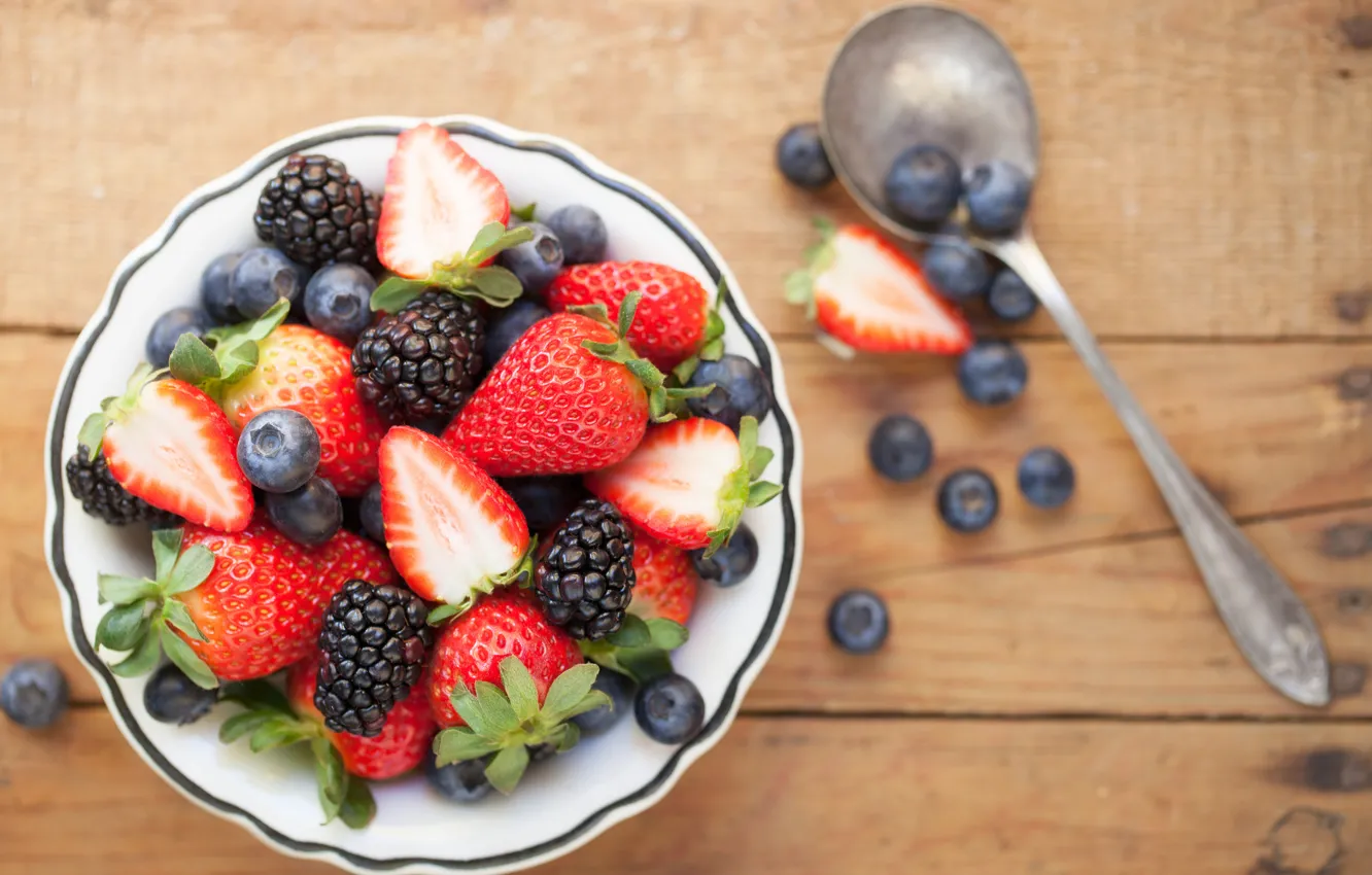 Photo wallpaper berries, Breakfast, strawberry, BlackBerry