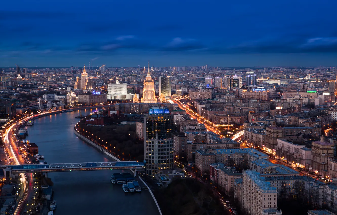 Photo wallpaper night, city, lights, lights, Moscow, Russia, Moscow, panorama view