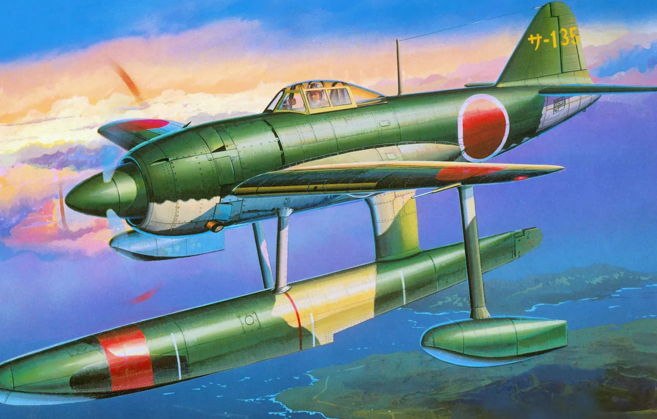 Photo wallpaper fighter, sea, fighter-interceptor, Japanese, Kyofu, N1K1, floats, floatplane