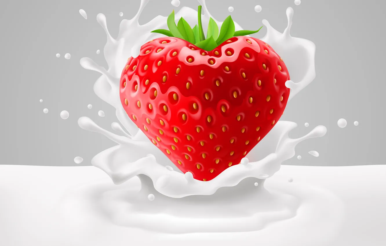 Photo wallpaper Strawberry, Milk, Squirt, Rendering