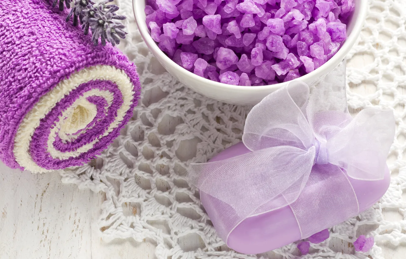 Photo wallpaper towel, soap, relax, Cup, soap, flowers, lavender, Spa