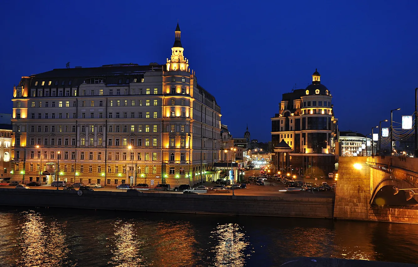 Photo wallpaper lights, building, promenade
