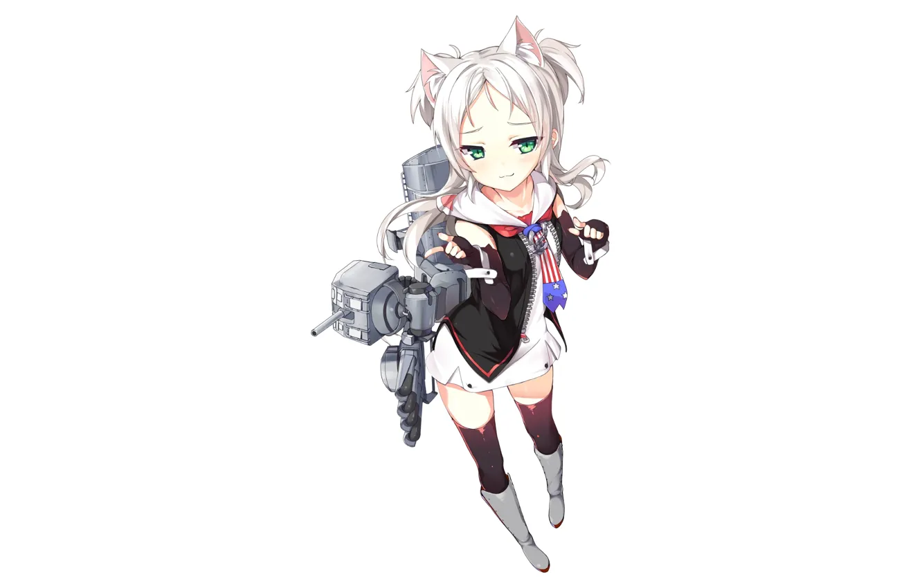 Photo wallpaper girl, sexy, thighhighs, green eyes, long hair, dress, anime, beautiful