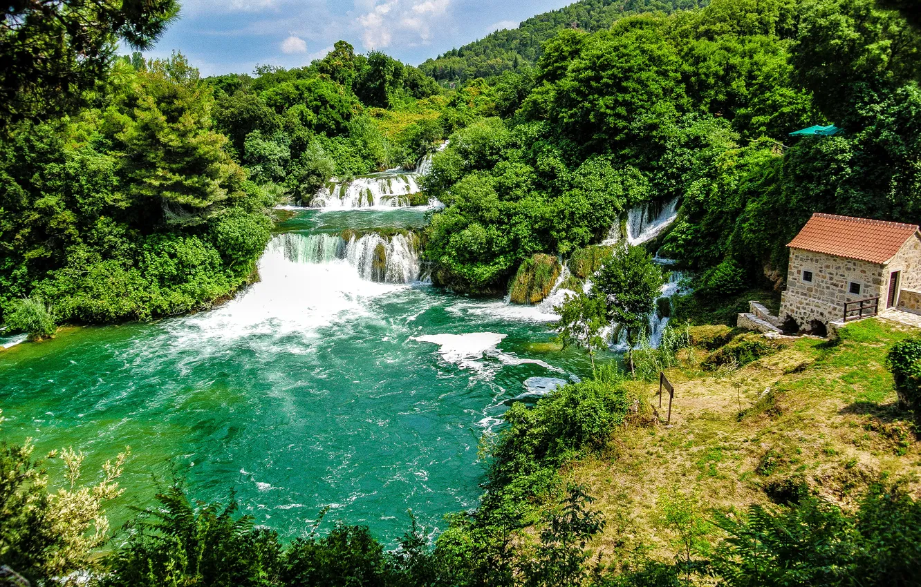 Photo wallpaper forest, nature, Park, river, photo, waterfalls, Croatia, Krka