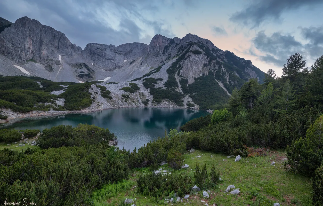 Photo wallpaper landscape, mountains, nature, lake, stones, vegetation, Bulgaria, Pirin