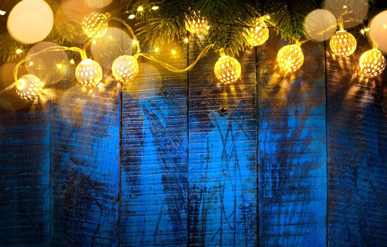 Photo wallpaper decoration, lights, New Year, Christmas, happy, Christmas, wood, bokeh