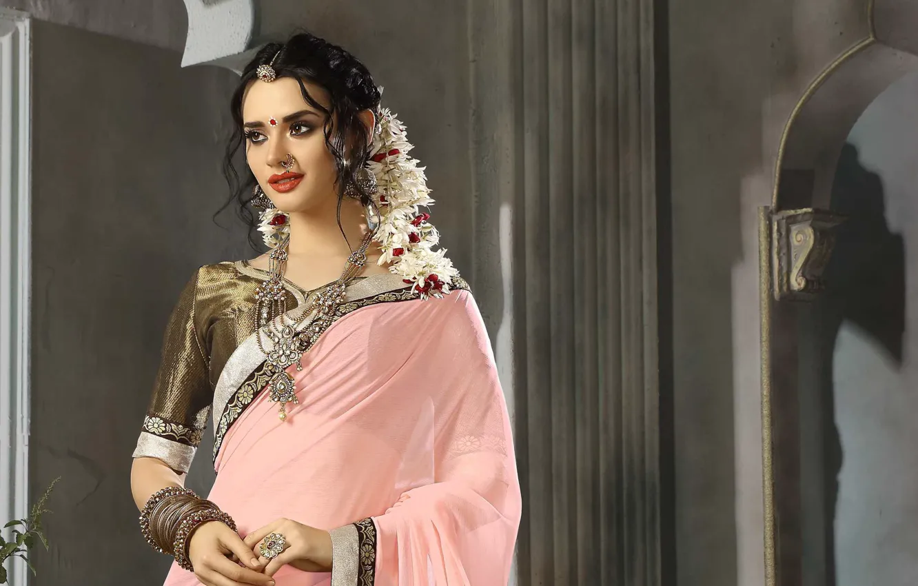 Photo wallpaper girl, decoration, brunette, beauty, woman, Indian, saree, indian brunette