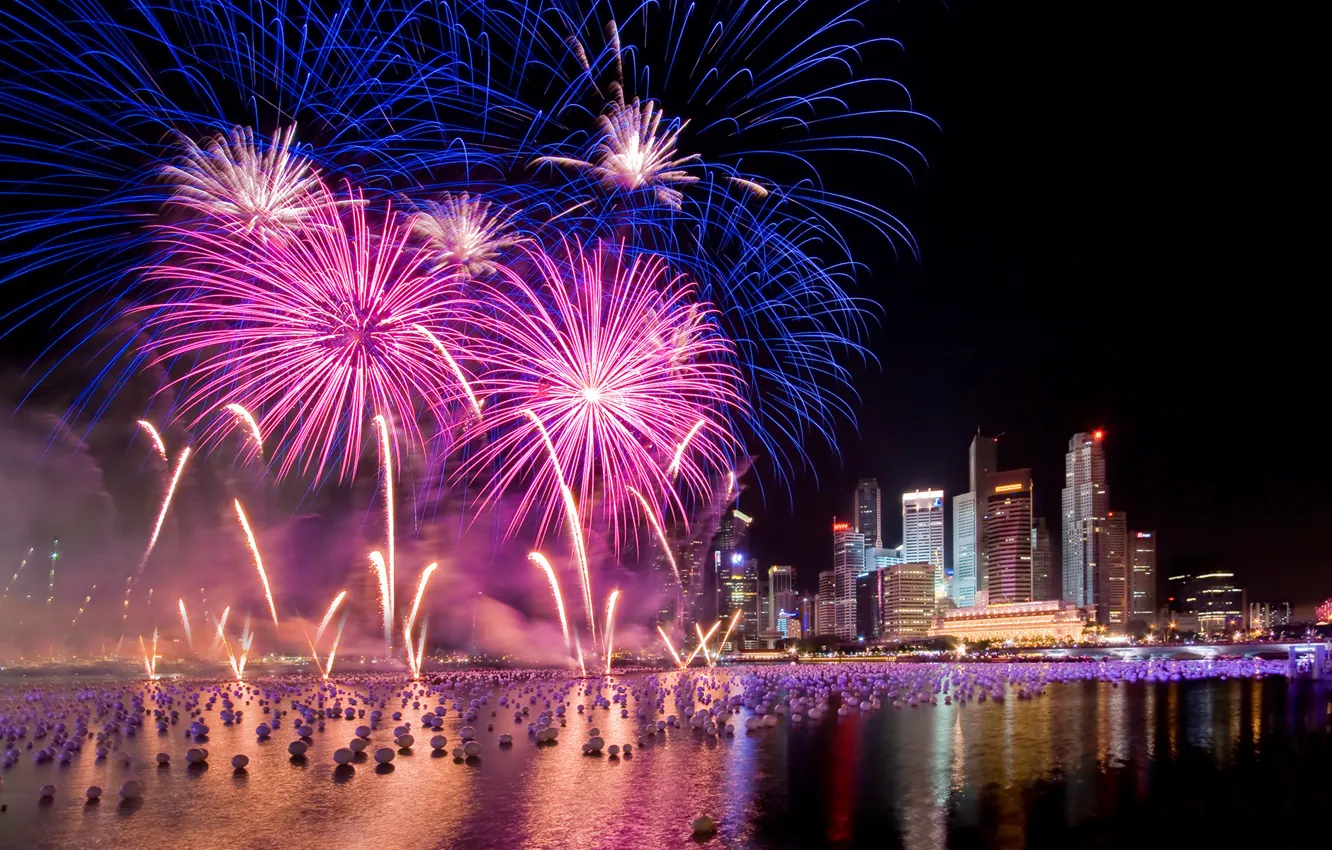 Photo wallpaper salute, Singapore, fireworks, New Year, Singapore, Fireworks
