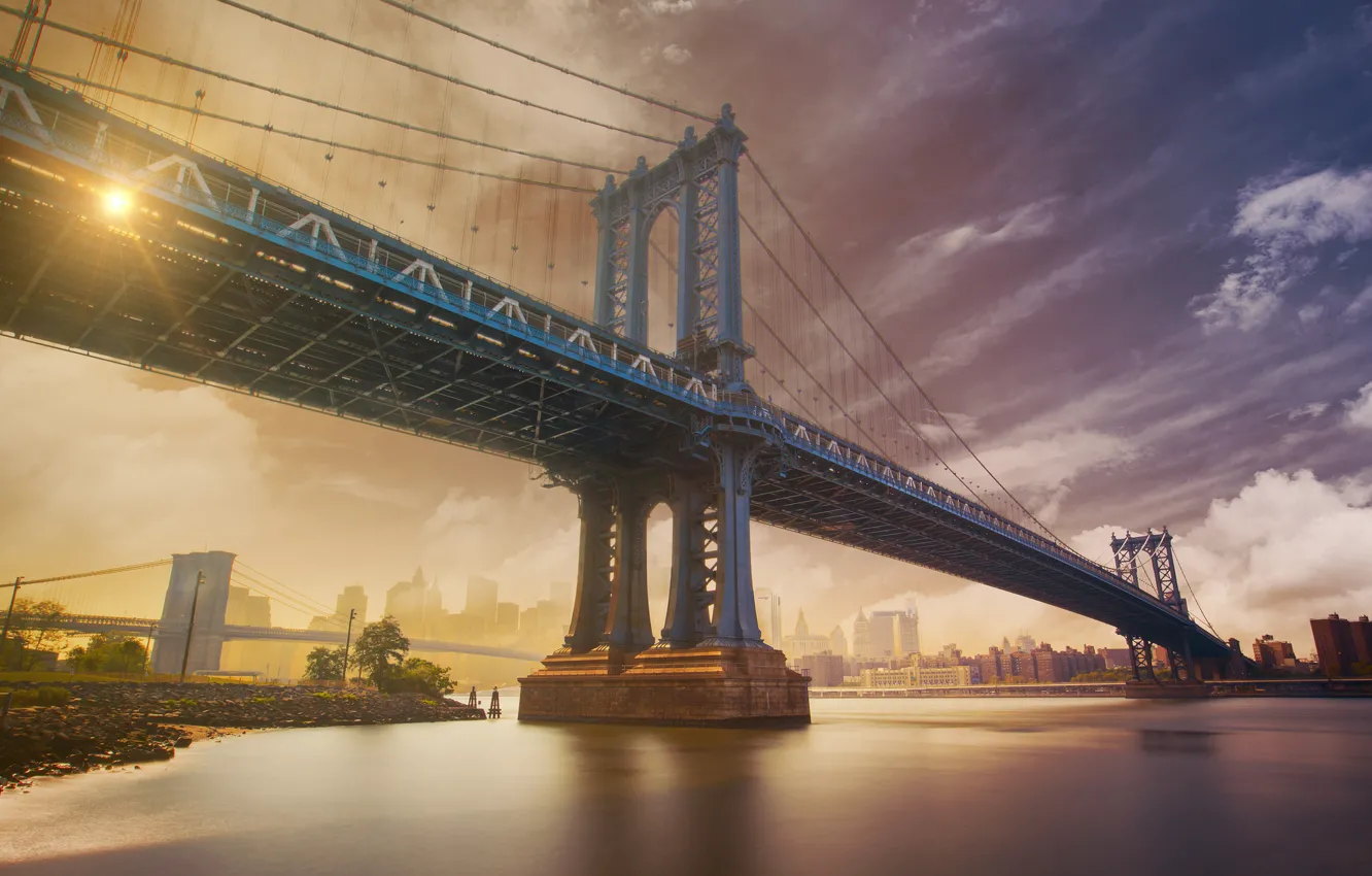 Photo wallpaper landscape, bridge, the city, home, NYC, Manhattan Bridge