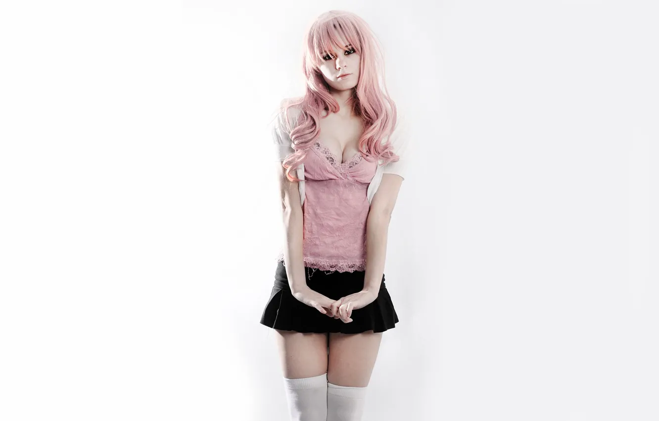Photo wallpaper girl, sexy, legs, sexy girl, teen, nude legs, miniskirt, pink hairs