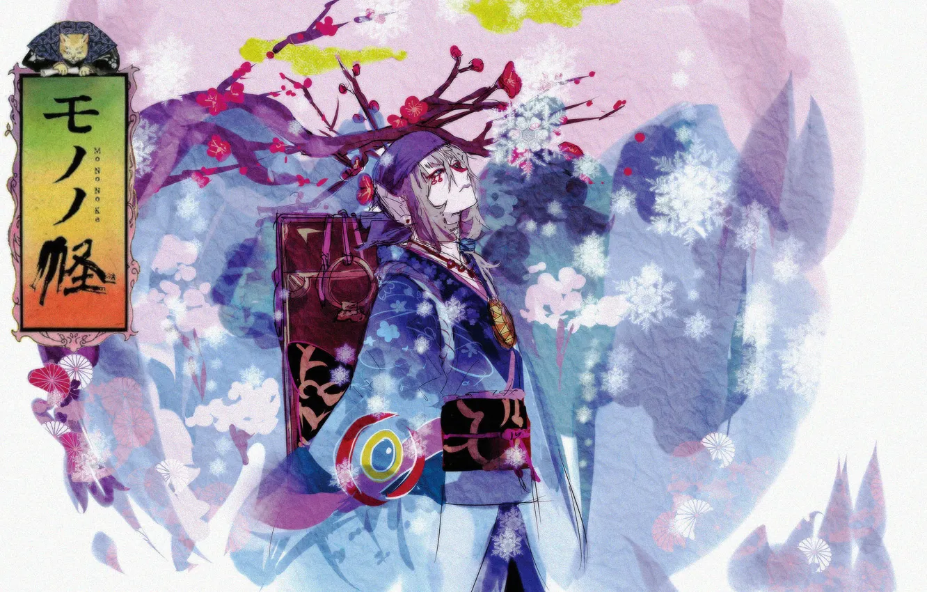 Photo wallpaper flowers, snowflakes, tree, art, guy, Mononoke, Kusuriuri