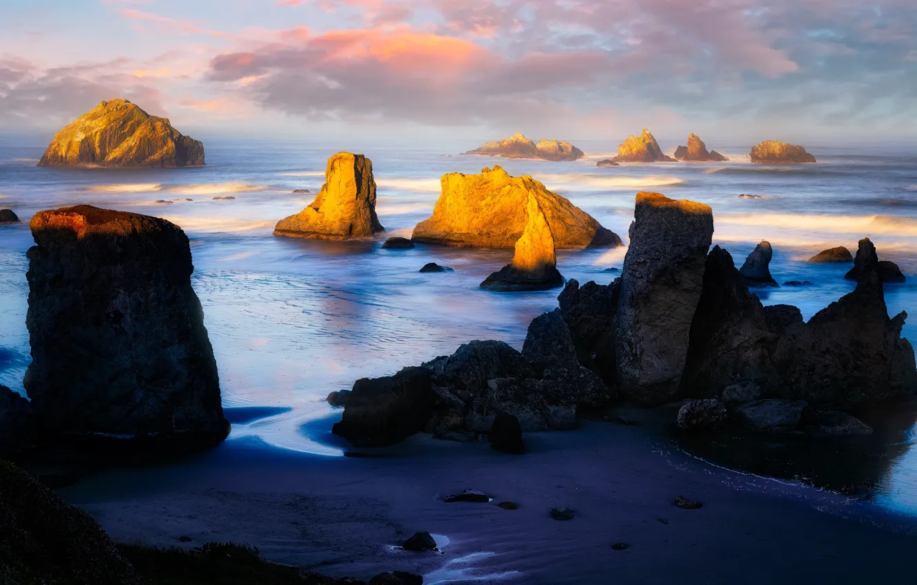 Photo wallpaper sea, clouds, light, stones, rocks, shore, shadow, contrast