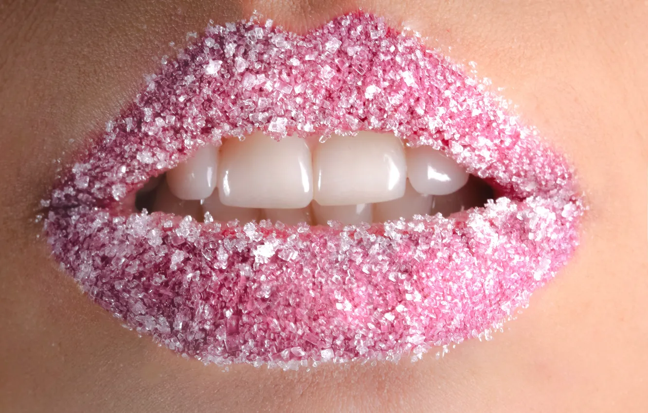 Photo wallpaper teeth, mouth, lips, lips, powdered sugar, mouth, teeth, white powder