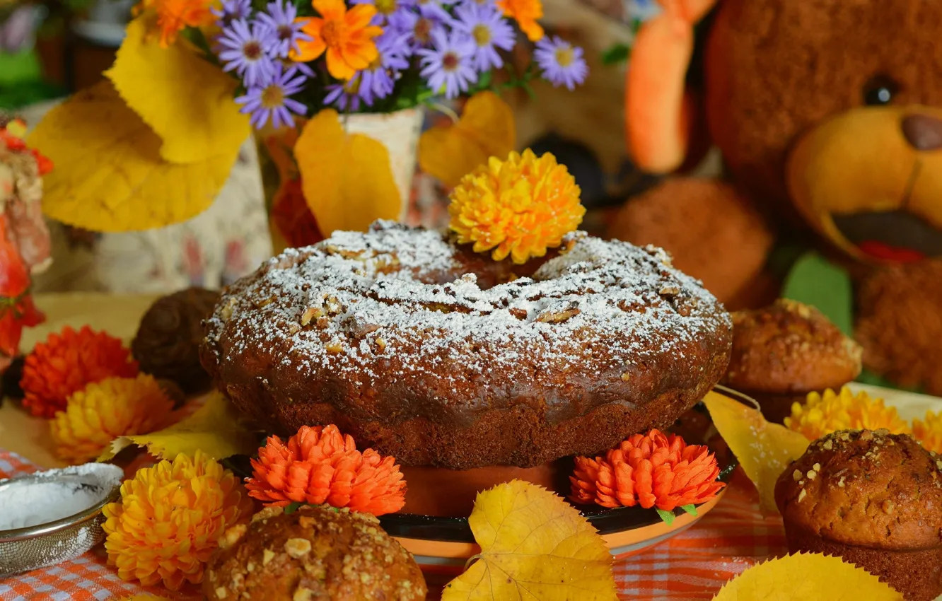 Photo wallpaper pie, flowers, cakes, cupcakes