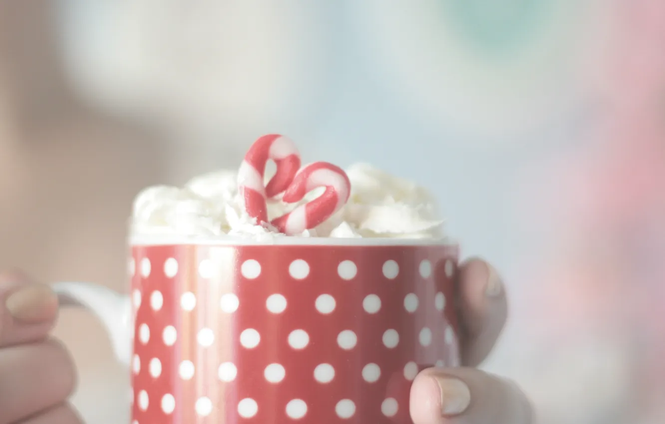 Photo wallpaper white, macro, red, background, mood, Wallpaper, polka dot, Cup. mug