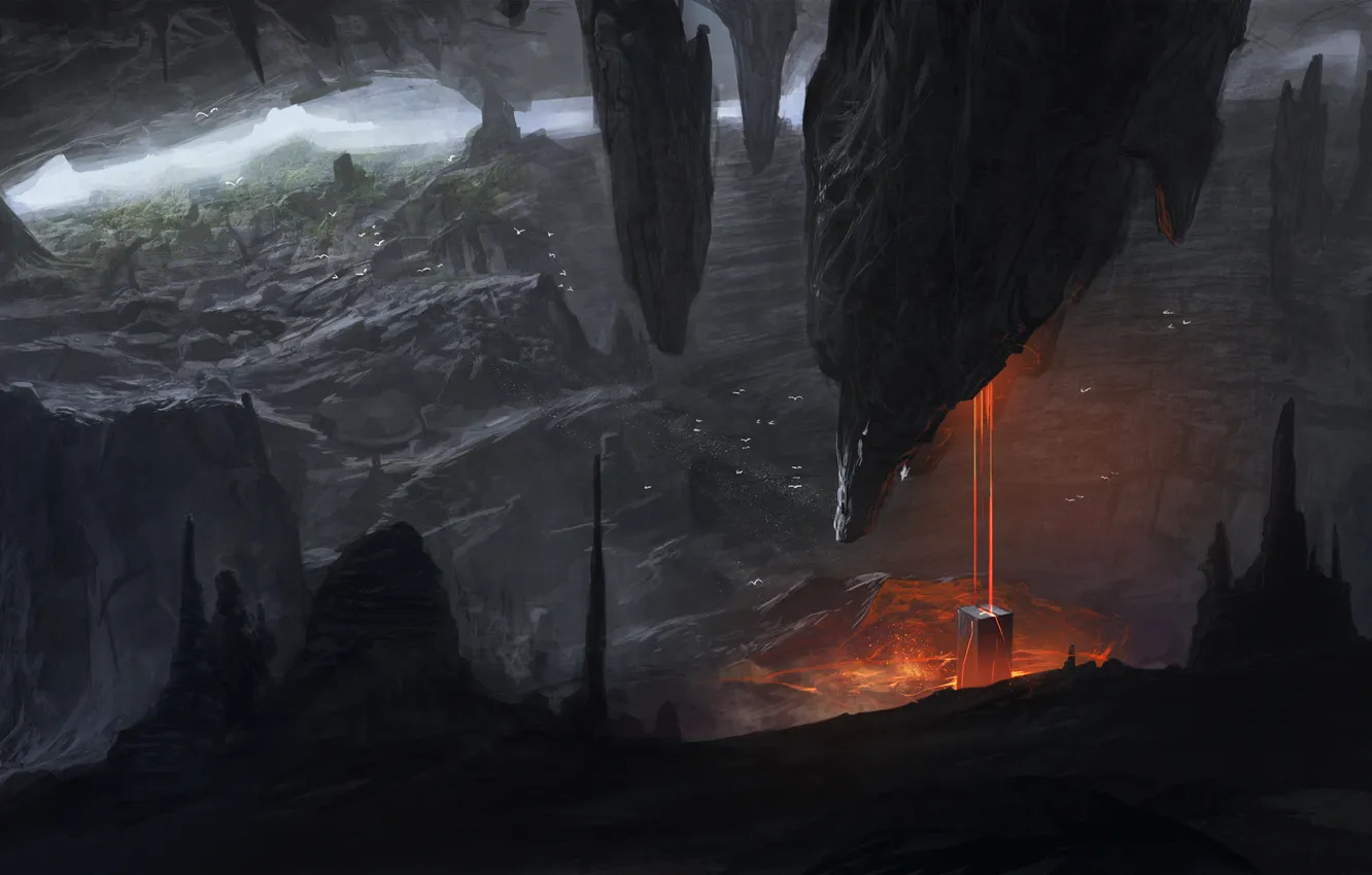 Photo wallpaper landscape, stones, magic, dark, cave, relic, Relic