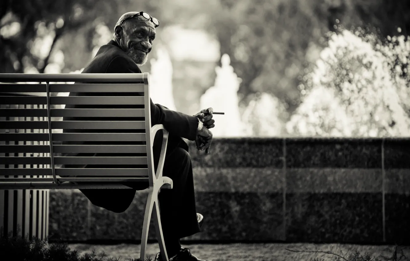 Photo wallpaper bench, watch, glasses, cigarette, male, Charles Siritho