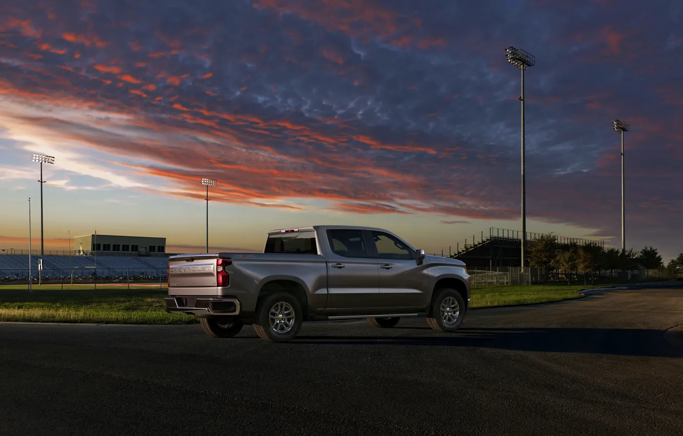 Photo wallpaper Chevrolet, pickup, Silverado, 2019, Silverado LT, near the stadium