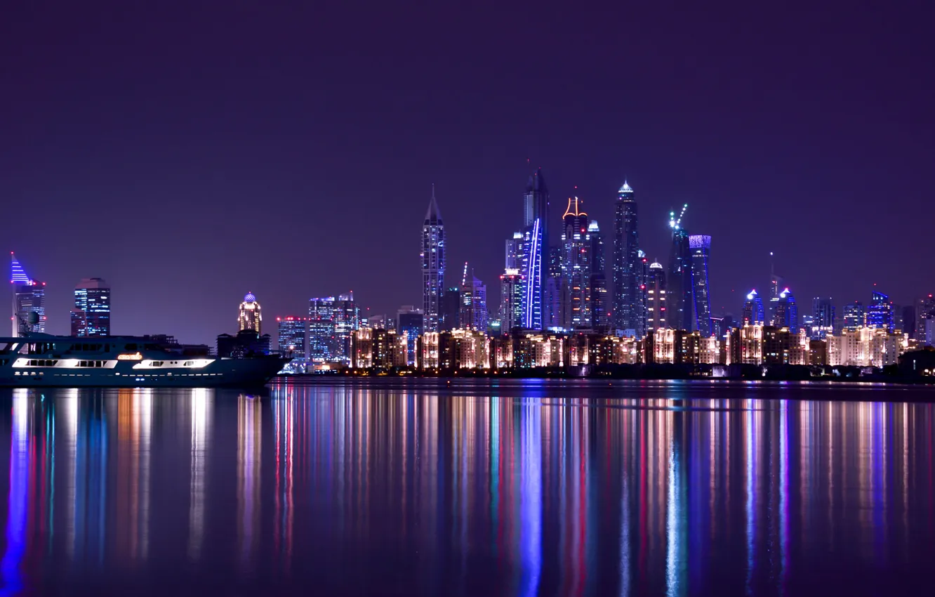 Photo wallpaper City, Light, Purple, Dubai, Night, Emirates, Travel, Scape