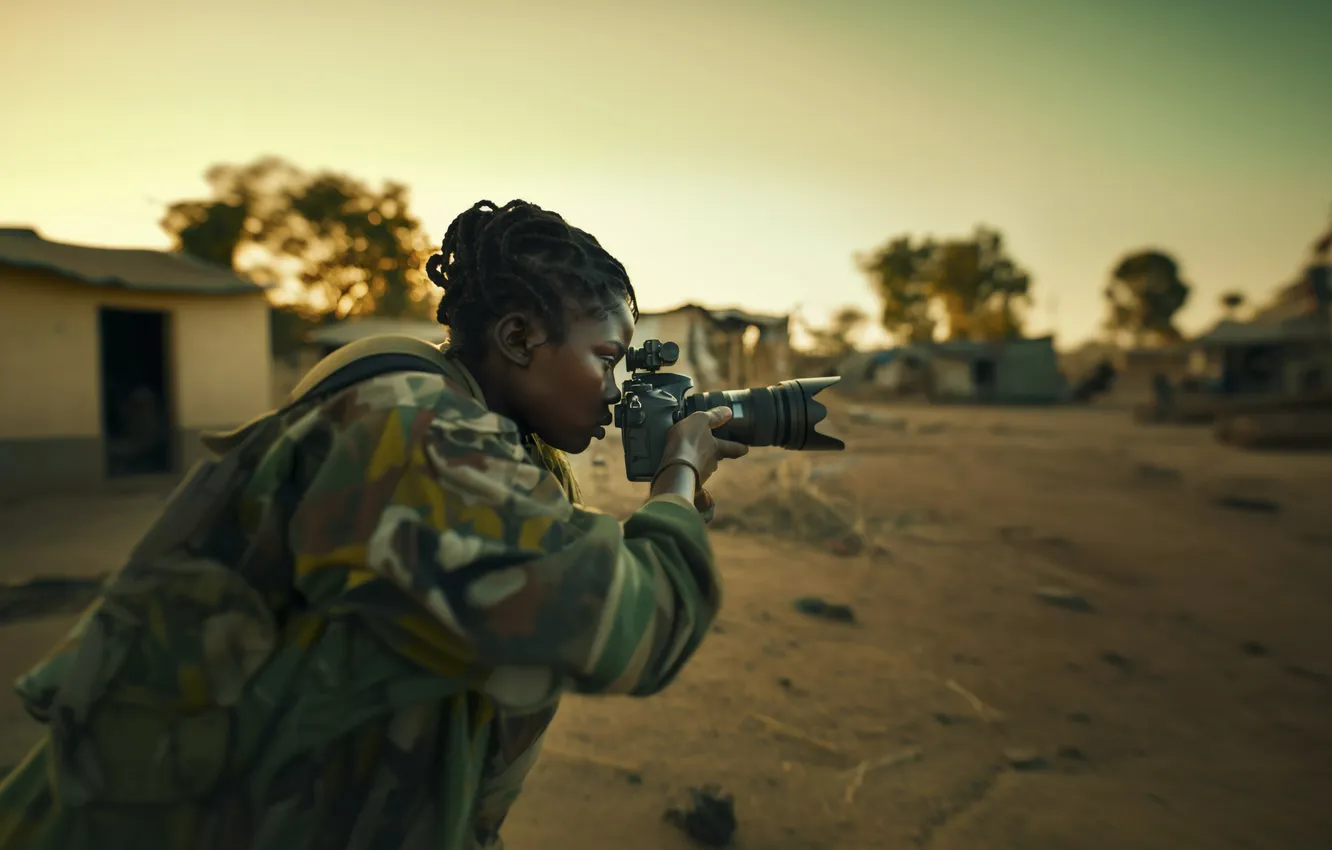 Photo wallpaper girl, home, the camera, black woman, digital art, AI art, The Art of Artificial Intelligence, …