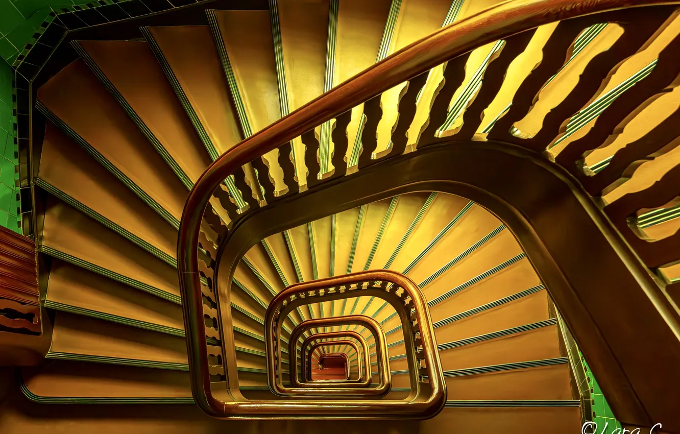 Photo wallpaper ladder, spiral staircase, yellow steps