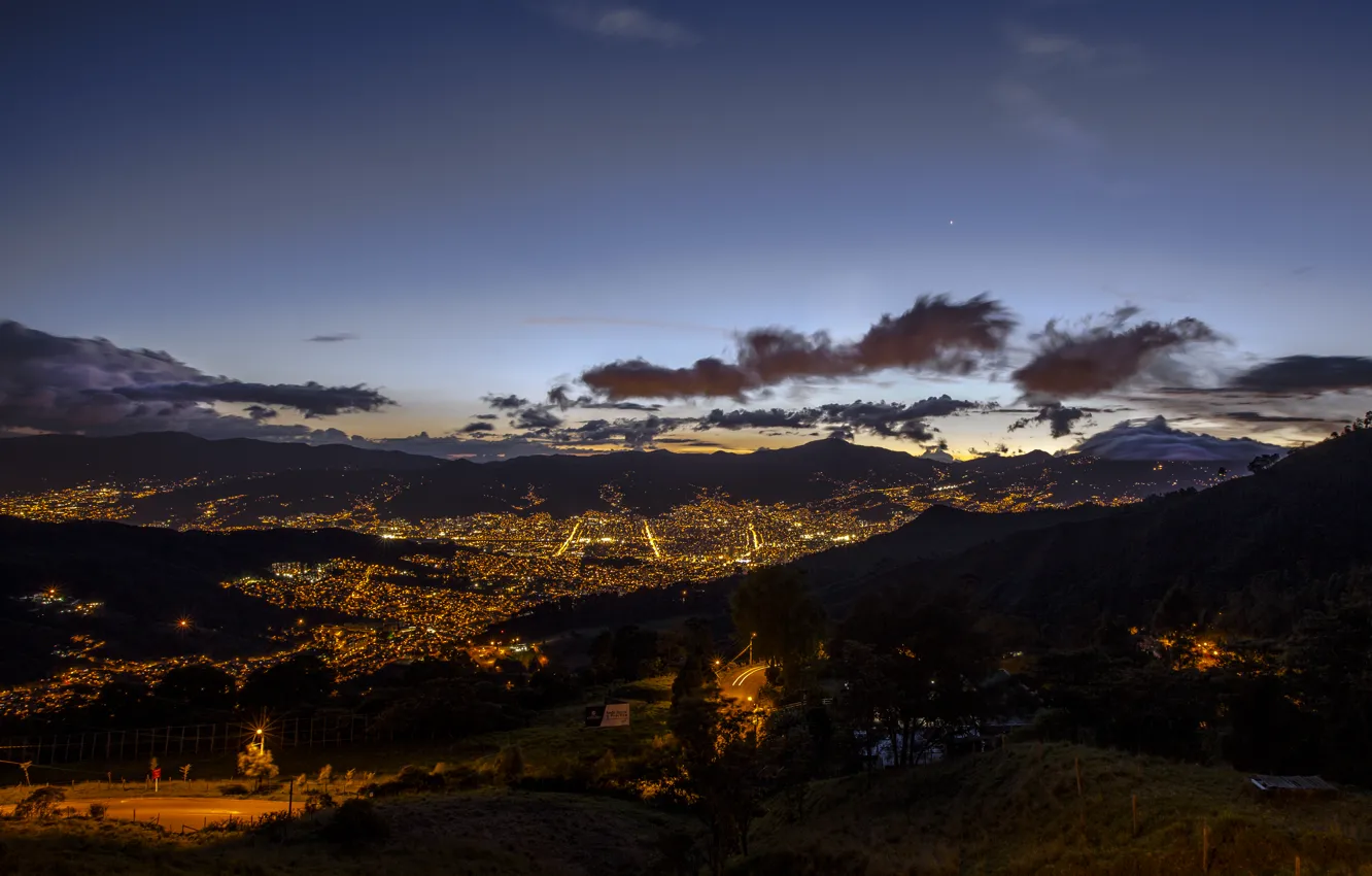 Photo wallpaper night, the city, lights, panorama, Colombia, Medellin