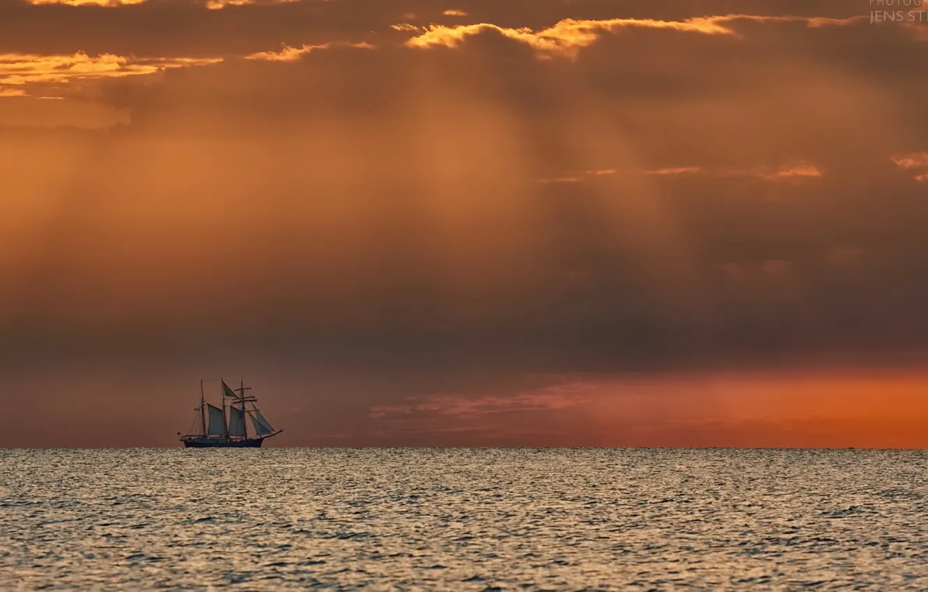 Photo wallpaper sea, night, sailboat