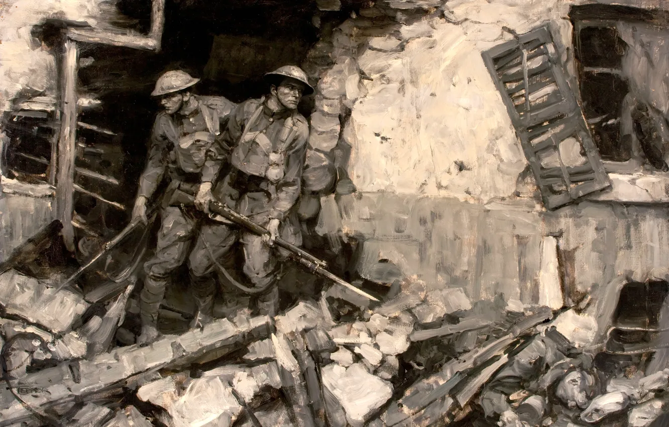 Photo wallpaper war, soldiers, ruins, The first world war, Saul Tepper
