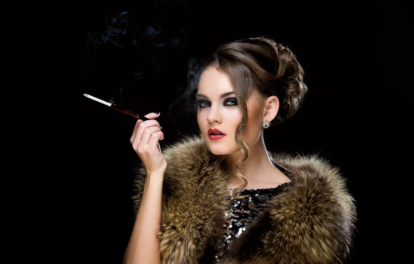 Photo wallpaper look, girl, style, retro, hand, makeup, hairstyle, cigarette