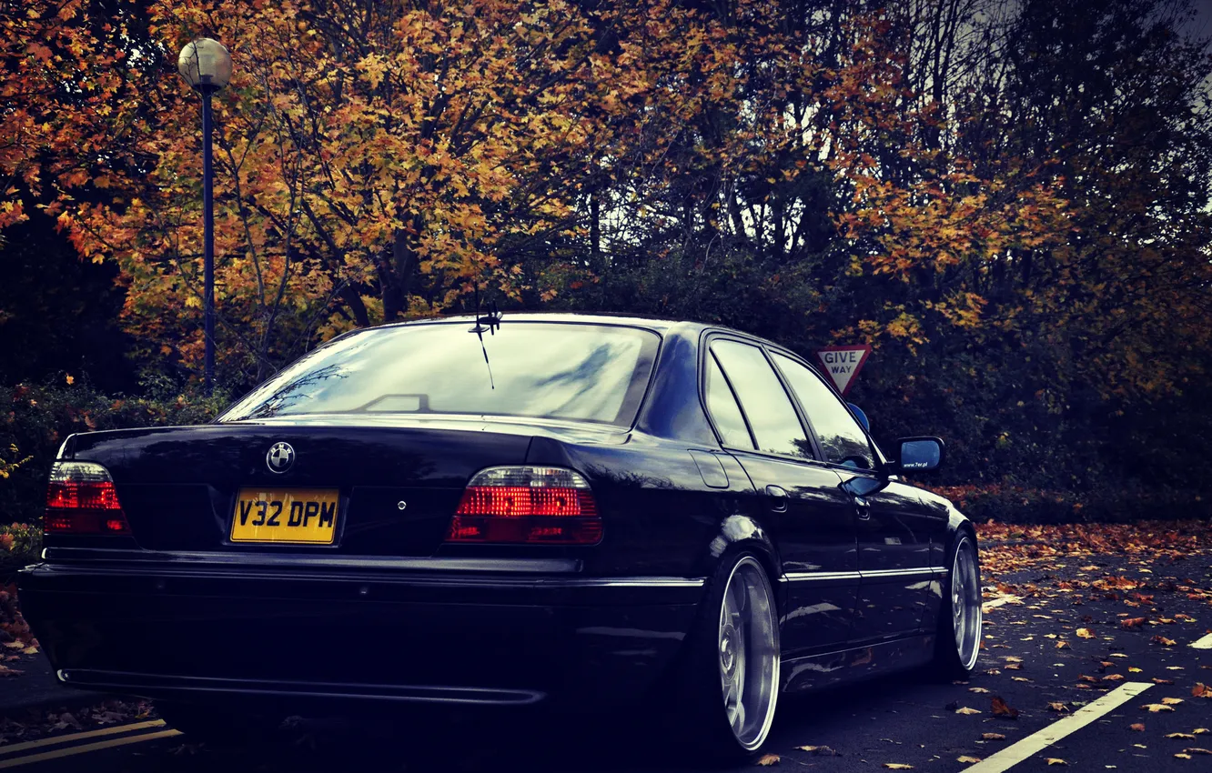 Photo wallpaper autumn, leaves, lights, tuning, BMW, Boomer, BMW, back