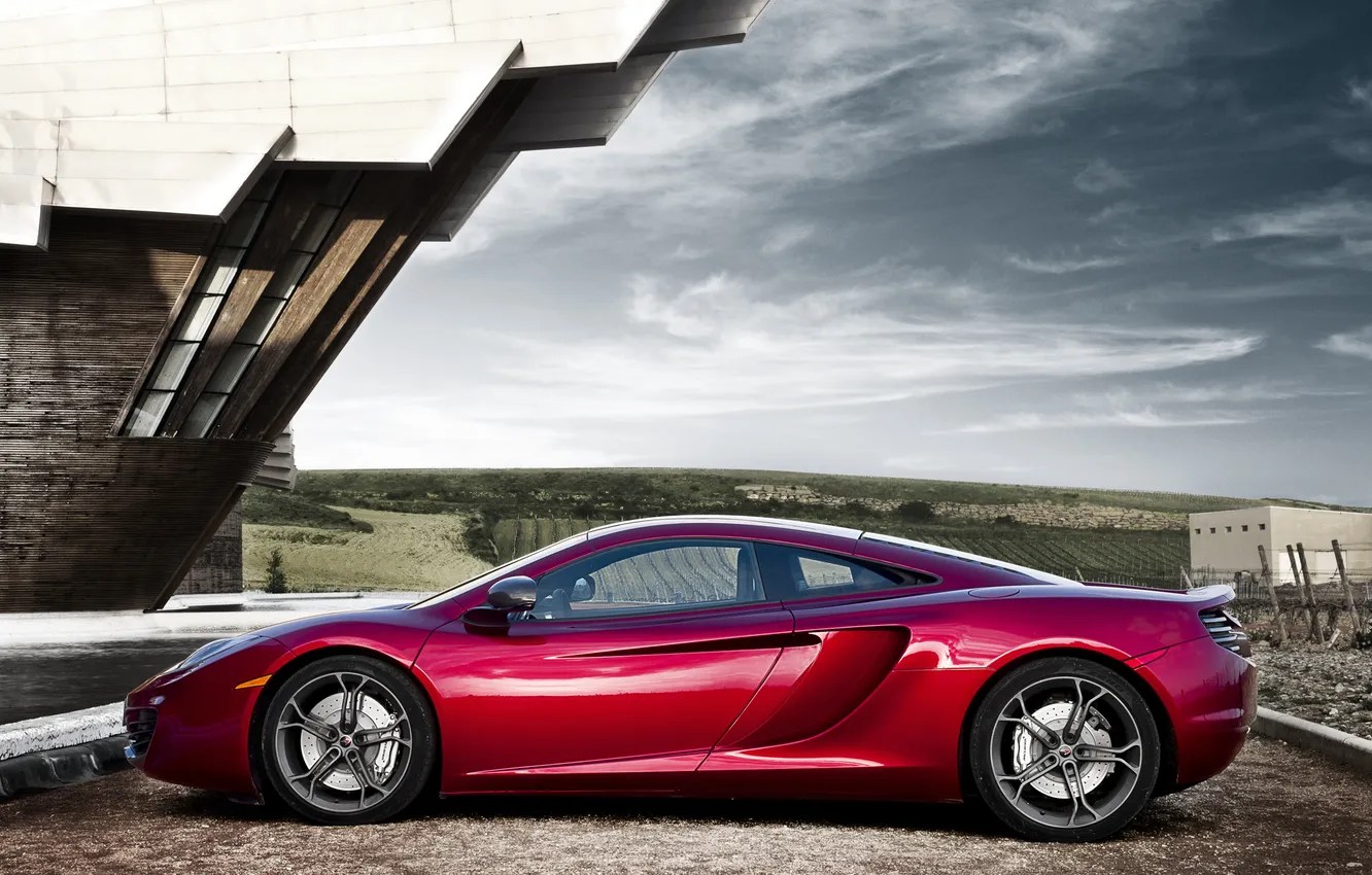 Photo wallpaper McLaren, red, MP4-12C, left side