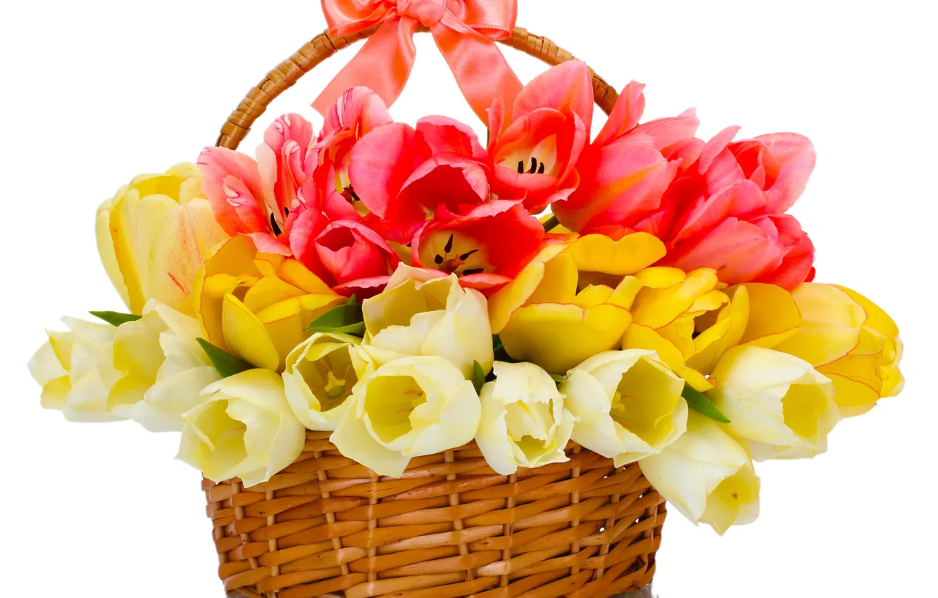 Photo wallpaper bouquet, tulips, basket