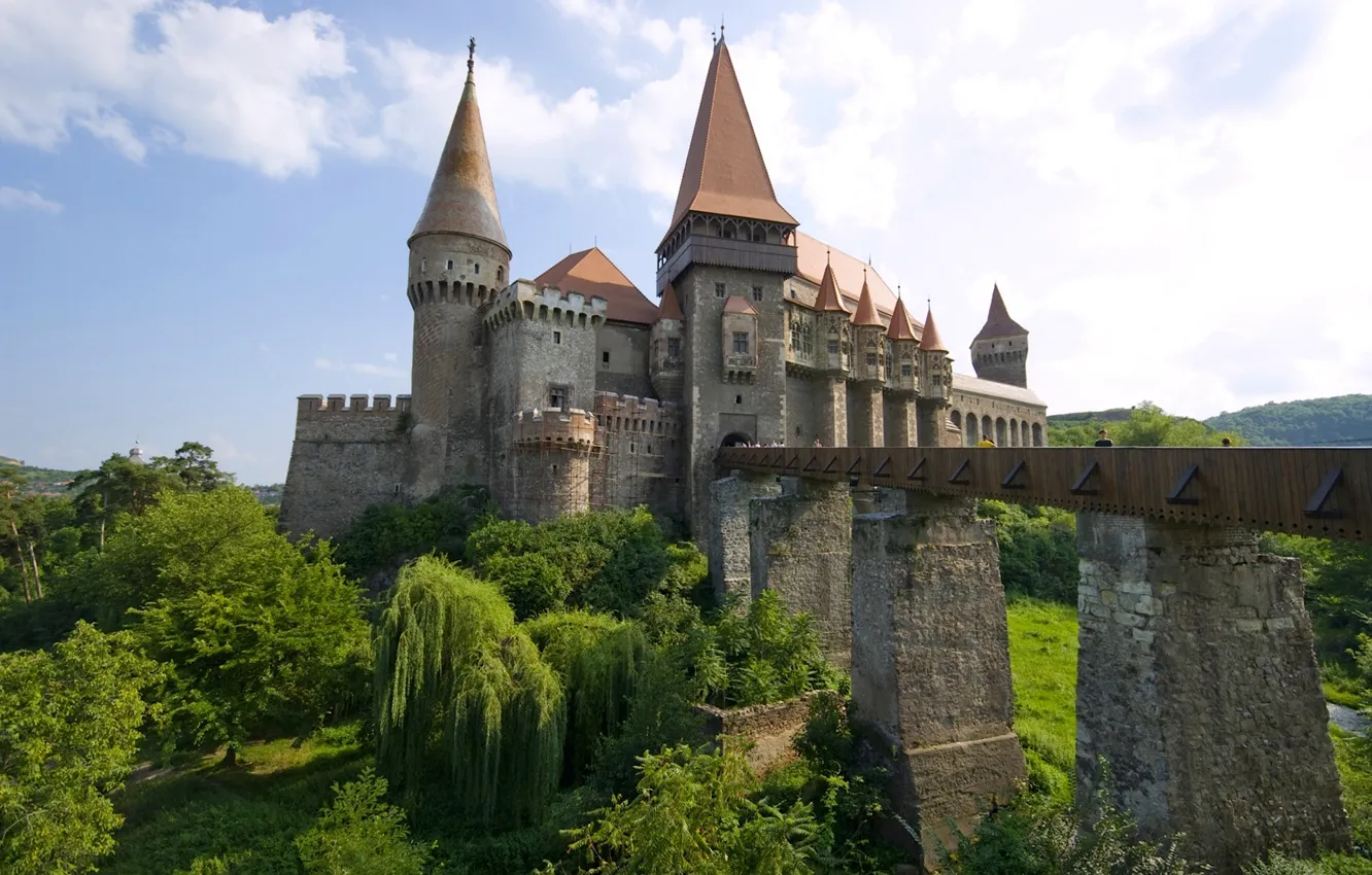 Photo wallpaper bridge, Romania, Romania, Transylvania, Transylvania, Hunedoara, Hunyad Castle, Corvin Castle