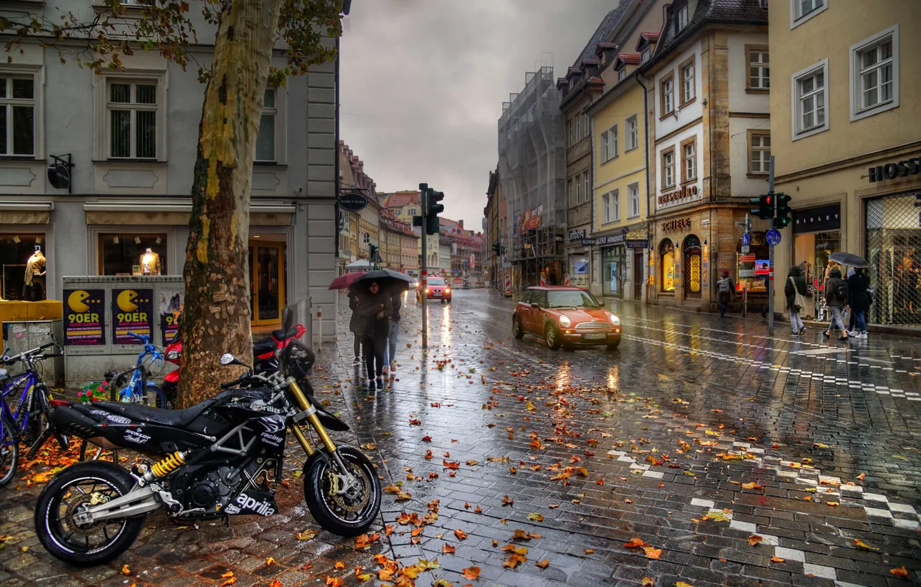 Photo wallpaper autumn, the city, rain, street, building, Ed Gordeev
