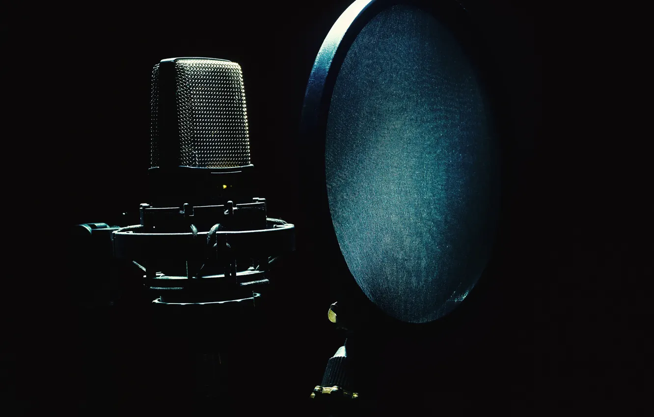 Photo wallpaper breath, sound, microphone, records, black background, Voice