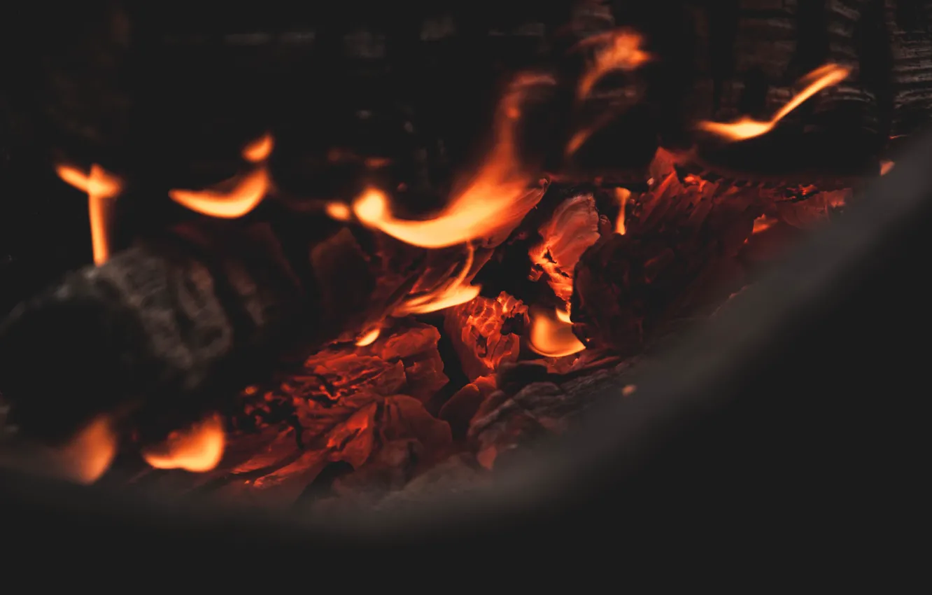 Photo wallpaper fire, flame, the fire, coal