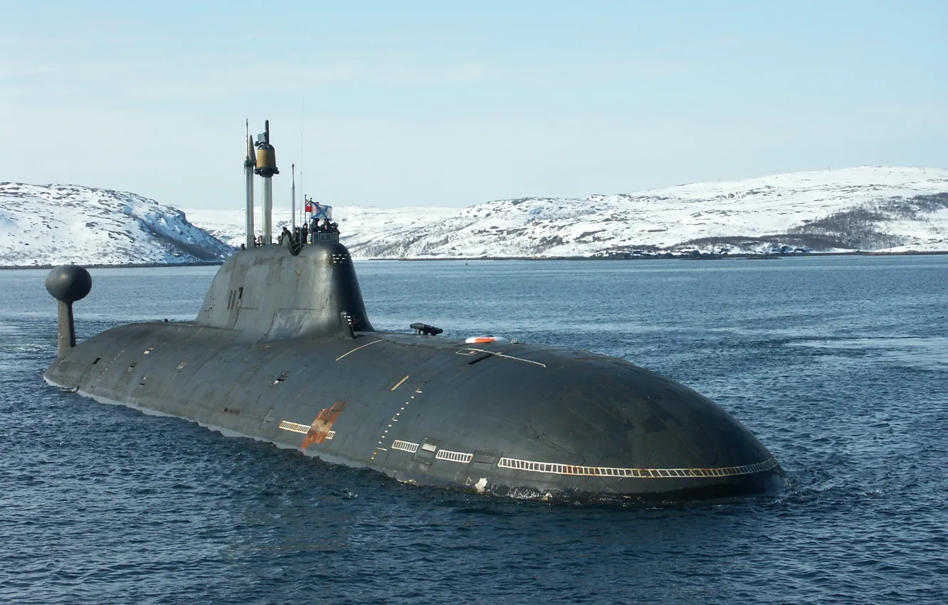 Photo wallpaper water, snow, submarine, K-154"tiger", The flag of St. Andrew