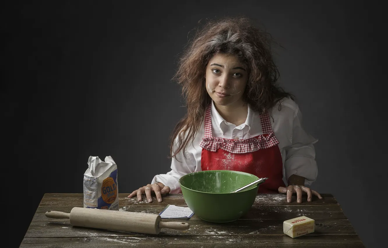 Photo wallpaper girl, oil, flour, rolling pin, Baker, The Baker
