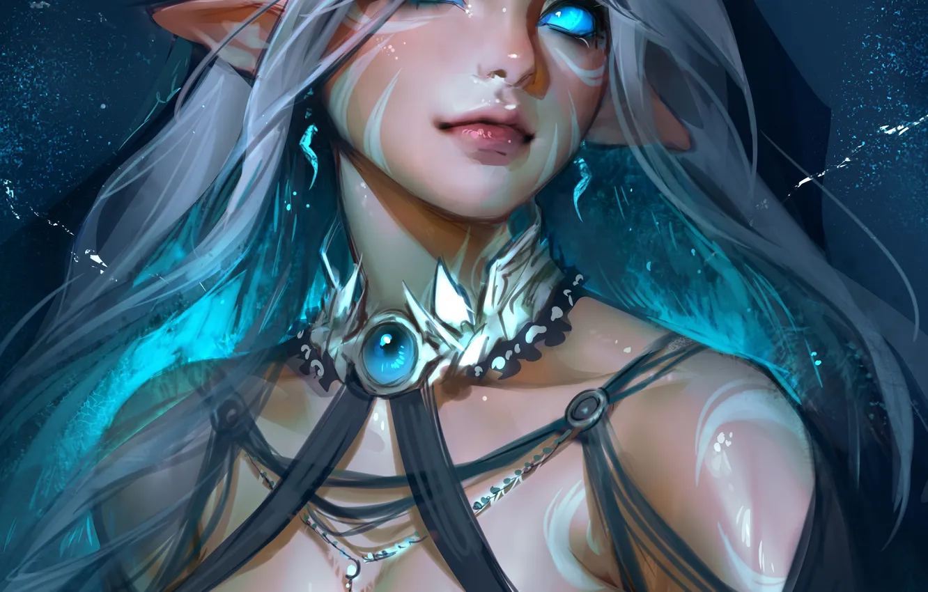 Photo wallpaper girl, fantasy, cleavage, elf, digital art, artwork, fantasy art, necklace