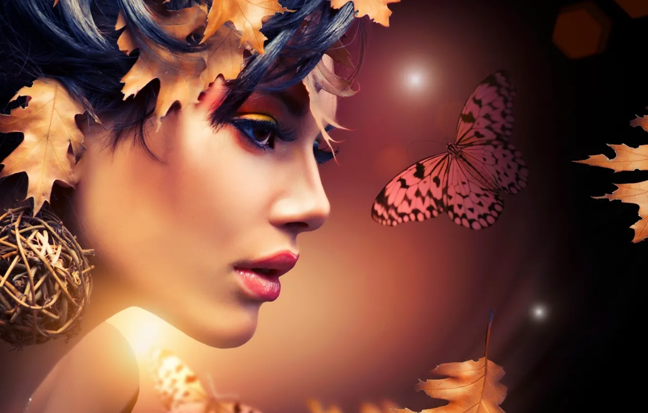 Photo wallpaper autumn, leaves, girl, style, model