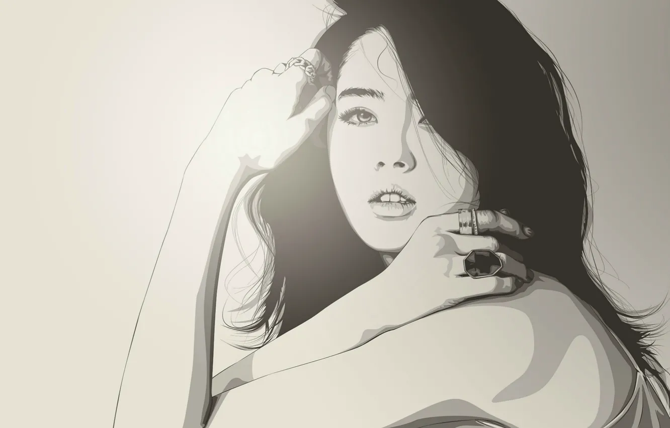 Photo wallpaper look, girl, face, hair, vector, hands, colsp