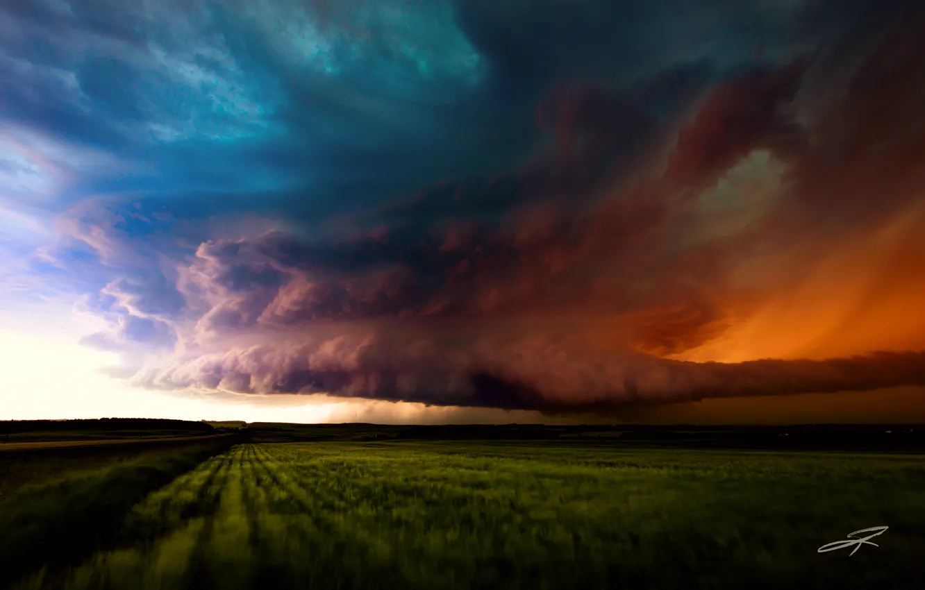 Photo wallpaper field, the sky, clouds, storm, Canada, Albert