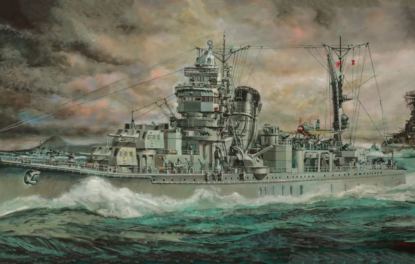 Photo wallpaper Japan, light cruiser, Yahagi, the Japanese Imperial Navy, IJN Light Cruiser Yahagi