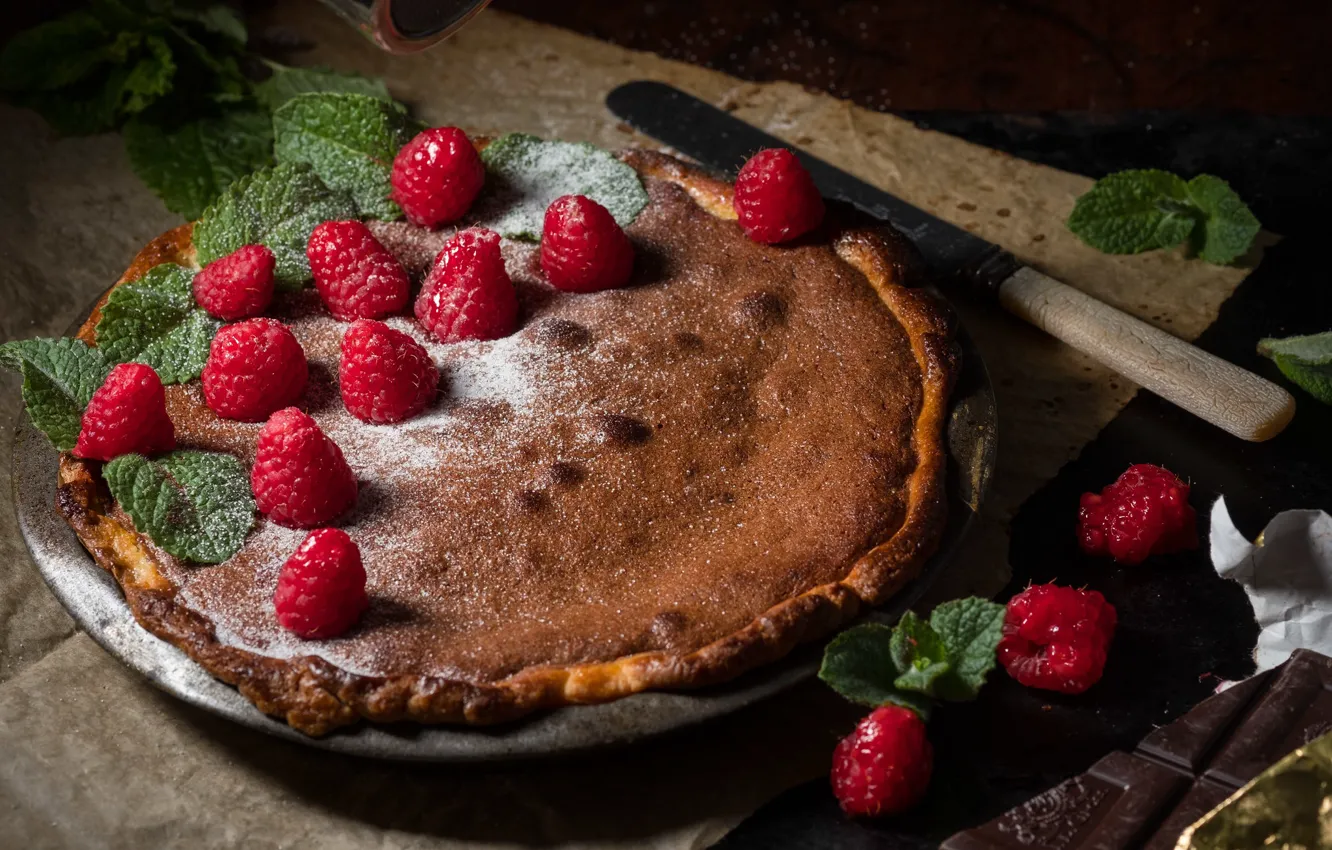 Photo wallpaper raspberry, pie, mint
