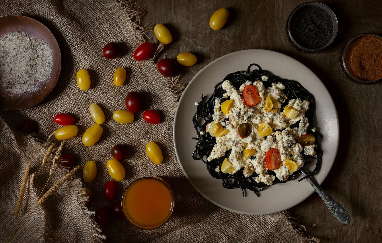 Photo wallpaper light, yellow, red, table, small, cheese, plate, bowl